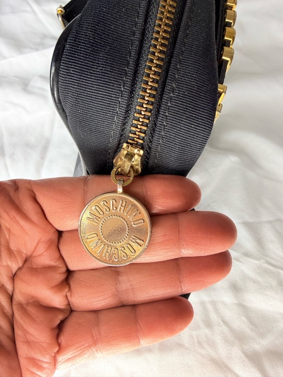 MOSCHINO Nylon Canvas Waist Pouch Shoulder Bag Black Gold Logo Used From Japan - Picture 4 of 8